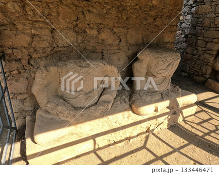 Heritage Seated Buddhist statues showing artistic erosion and monastic life in Taxila ruins Pakistan Heritage Seated Buddhist statues showing artistic erosion and monastic life in Taxila ruins Pakistan 133446471