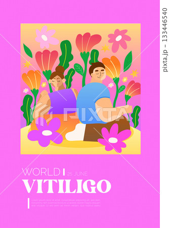 Vitiligo advocacy featuring diverse figures and floral motifs. Vector illustration Vitiligo advocacy featuring diverse figures and floral motifs. Vector illustration 133446540