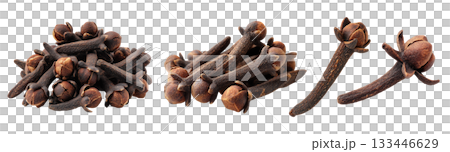 Set of spice, brown cloves, isolated on a transparent background. 133446629