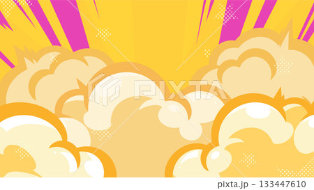 アメコミ風の煙と光の背景イラスト_黄色_16:9 アメコミ風の煙と光の背景イラスト_黄色_16:9 133447610