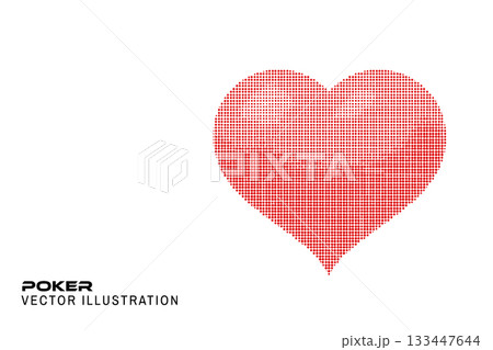 Halftone Poker heart Suit 3d. Vector illustration. Poker playing card. Circle halftone shape for casino, apps and websites or game design 133447644