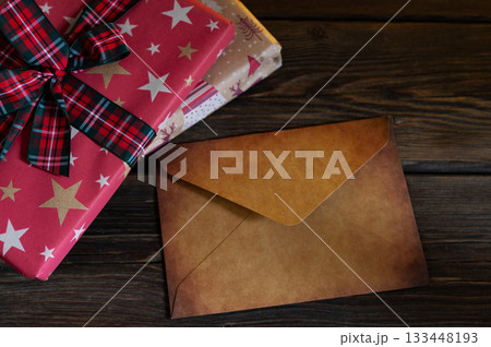 Santa Mailbox with Christmas Gifts and Festive Holiday Decor Indoors 133448193