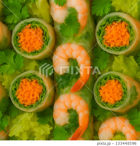 エビ生春巻きのカラフルテクスチャ背景 133448596