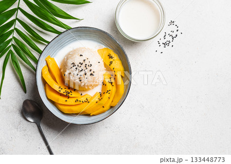 Mango Sticky Rice with coconut milk 133448773