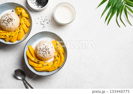 Mango Sticky Rice with coconut milk 133448775