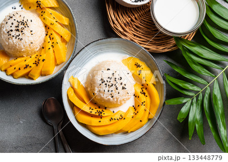 Mango Sticky Rice with coconut milk 133448779