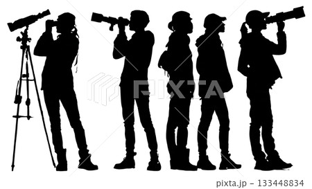 Black Solid Science Media Students Silhouettes Set of Six on White Background Black Solid Science Media Students Silhouettes Set of Six on White Background 133448834