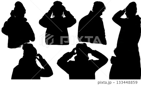 Black Solid Students Winter Hat Silhouettes Set of Six on White Background Black Solid Students Winter Hat Silhouettes Set of Six on White Background 133448859