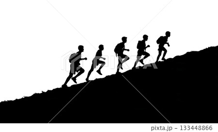 Black Solid Students Hill Run Silhouettes Set of Six on White Background 133448866