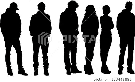 Black Solid Students Leaning Wall Silhouettes Set of Six on White Background Black Solid Students Leaning Wall Silhouettes Set of Six on White Background 133448889