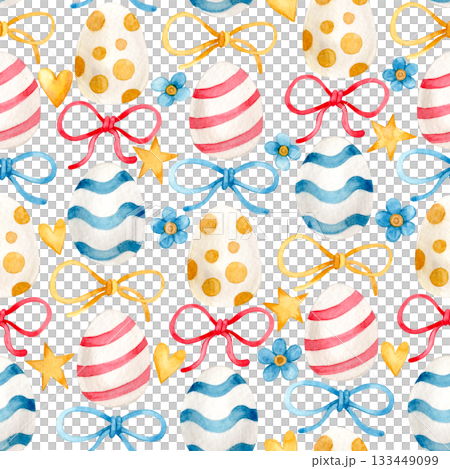 Easter print. cute watercolor pattern with Easter eggs and bows. Easter print. cute watercolor pattern with Easter eggs and bows. 133449099