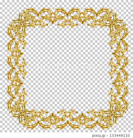 Golden vintage vignette square frame isolated on a white background. Watercolor border for Christmas, wedding decor, invitations, greeting cards, tablecloths, labels, table runners, home decor 133449110