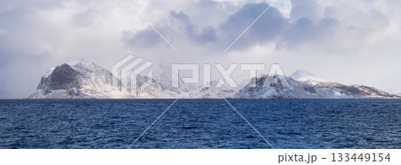 Norway. Nature in fjords. High mountains and waves. Sunset in the fjord. Clouds over the rocks. Norway. Nature in fjords. High mountains and waves. Sunset in the fjord. Clouds over the rocks. 133449154