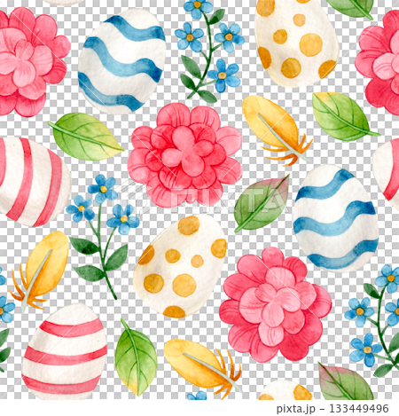 Easter print. cute watercolor pattern with Easter eggs and flowers. Easter print. cute watercolor pattern with Easter eggs and flowers. 133449496