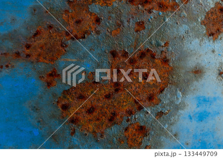 Rusty texture on weathered blue metal surface Rusty texture on weathered blue metal surface 133449709