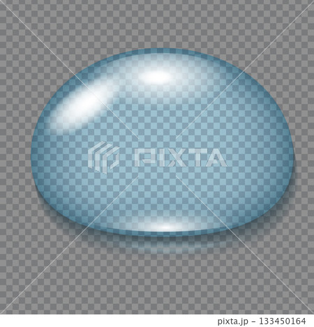 Transparent blue liquid blob on checkered background reflecting light 133450164