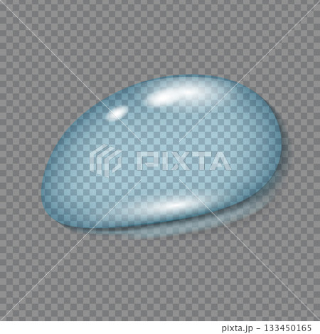 Transparent blue water droplet on checkered background with light reflection 133450165