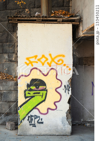 A wall with graffiti on it that says Fox 133450211