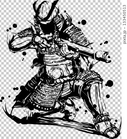 武士手持火繩槍的水墨畫插圖 武士手持火繩槍的水墨畫插圖 133450513