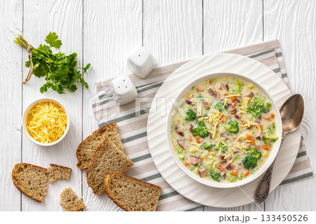 Sausage Vegetable Chowder, tasty thick creamy soup 133450526