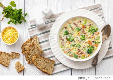Sausage Vegetable Chowder, tasty thick creamy soup 133450527
