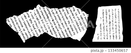 Torn French Newspaper Pieces Isolated Torn French Newspaper Pieces Isolated 133450657