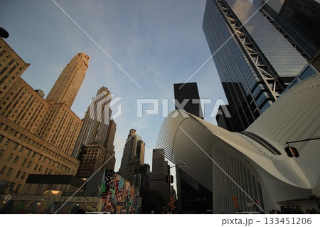 ニューヨーク冬の街並みとクリスマスイルミネーション観光風景、自由の女神、9.11メモリアル、地下鉄 133451206