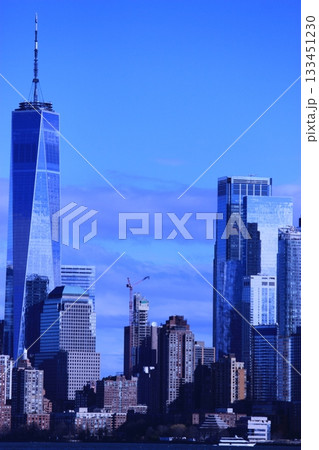 ニューヨーク冬の街並みとクリスマスイルミネーション観光風景、自由の女神、9.11メモリアル、地下鉄 133451230