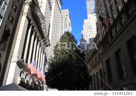 ニューヨーク冬の街並みとクリスマスイルミネーション観光風景、自由の女神、9.11メモリアル、地下鉄 133451261