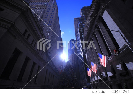 ニューヨーク冬の街並みとクリスマスイルミネーション観光風景、自由の女神、9.11メモリアル、地下鉄 133451266