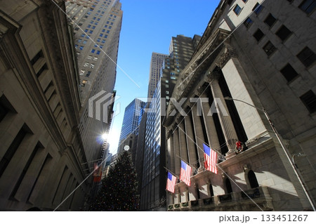 ニューヨーク冬の街並みとクリスマスイルミネーション観光風景、自由の女神、9.11メモリアル、地下鉄 133451267