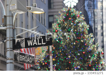 ニューヨーク冬の街並みとクリスマスイルミネーション観光風景、自由の女神、9.11メモリアル、地下鉄 133451271