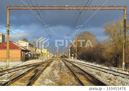 railway station ant the railroad in sunny winter day railway station ant the railroad in sunny winter day 133451478