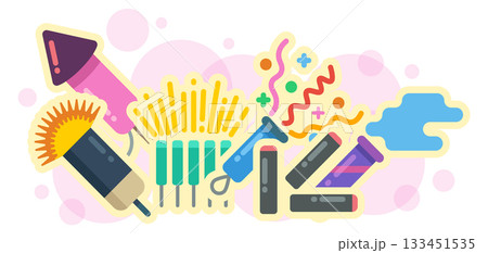 A colorful and fun image of fireworks and other party items 133451535