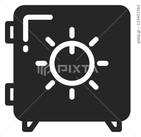 A black and white image of a safe with a sun on it 133451561