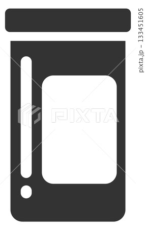 A black and white pill bottle with a white label 133451605