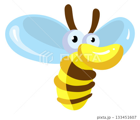 A cartoon bee with a yellow body and black stripes 133451607