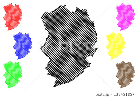 Almelo city and municipality (Kingdom of the Netherlands, Holland, Overijssel or Oaverysel province) map vector illustration, scribble sketch map 133451857