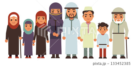 A group of people wearing traditional clothing, including a man with a cane A group of people wearing traditional clothing, including a man with a cane 133452385