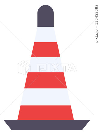 A red and white striped traffic cone 133452398
