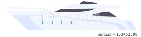 A white boat with a black stripe on the side 133452399