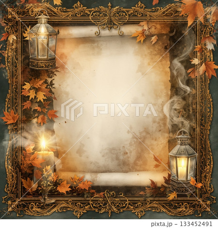 秋のランタンと金装飾フレーム 133452491