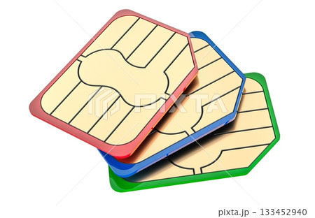 Nano sim card chips stack. 3D rendering 133452940
