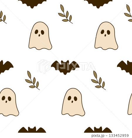 Cute halloween seamless pattern with ghost and bat. 133452959