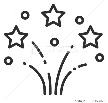 A black and white drawing of three stars with a firework explosion in the middle 133453076
