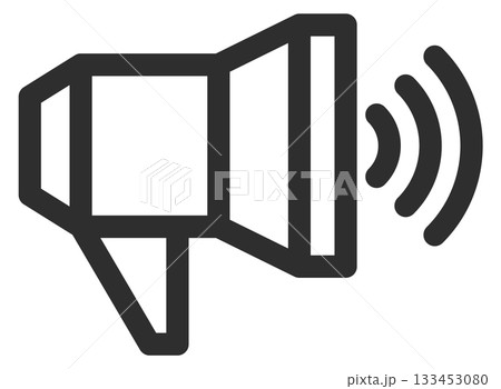 A black and white drawing of a microphone with a sound wave coming out of it 133453080