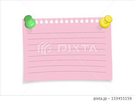 Pinned paper sheet illustration. Single vector note element for office reminder, announcement, or minimal stationery mockup. 133453159