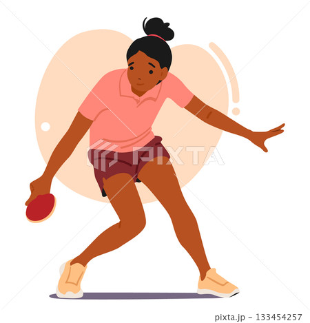 Talented teenage girl cartoon character playing with ping pong racquet enjoying competition match Talented teenage girl cartoon character playing with ping pong racquet enjoying competition match 133454257