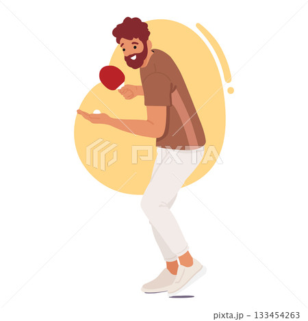 Happy guy cartoon character with racquet playing ping pong tennis cartoon scene bubble design Happy guy cartoon character with racquet playing ping pong tennis cartoon scene bubble design 133454263