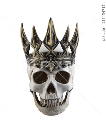 Human skull with ancient golden crown isolated on white background Human skull with ancient golden crown isolated on white background 133454717